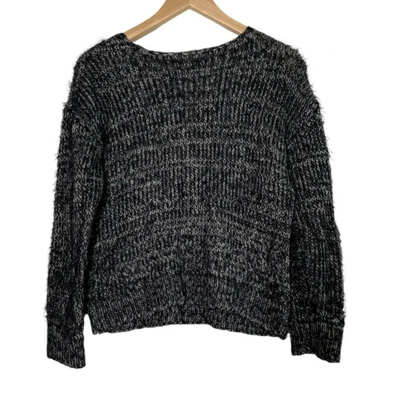 Elan Witchy Black Gray Marled Fuzzy Long Sleeve Round Neck Sweater size Medium - Picture 2 of 11
